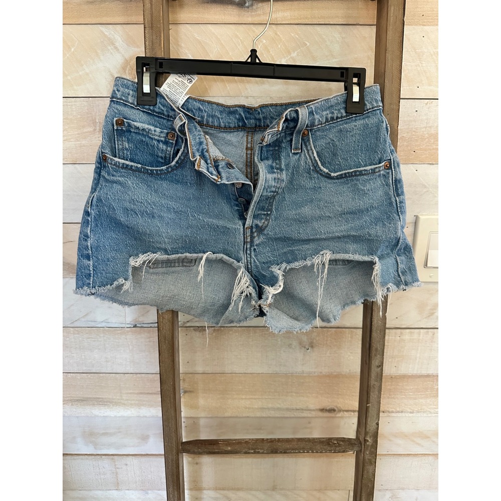 Levis 501 Original Cutoff Denim Shorts Medium Wash Button Fly High Rise 26
